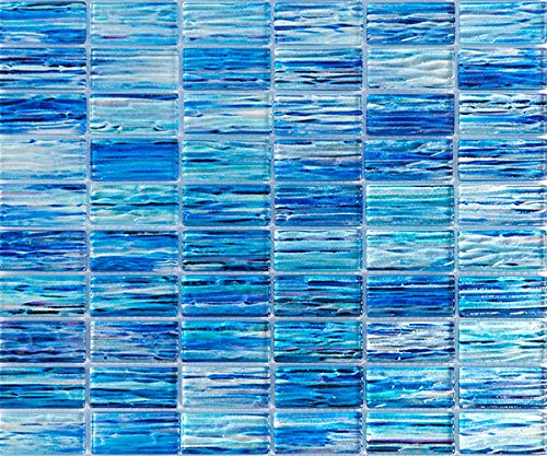 Mosaïque en verre verni avec impression numérique bleue, 23 x 48 mm. Idéal pour les cuisines, salles de bains, salles de séjour, salles de bain et douches Cover