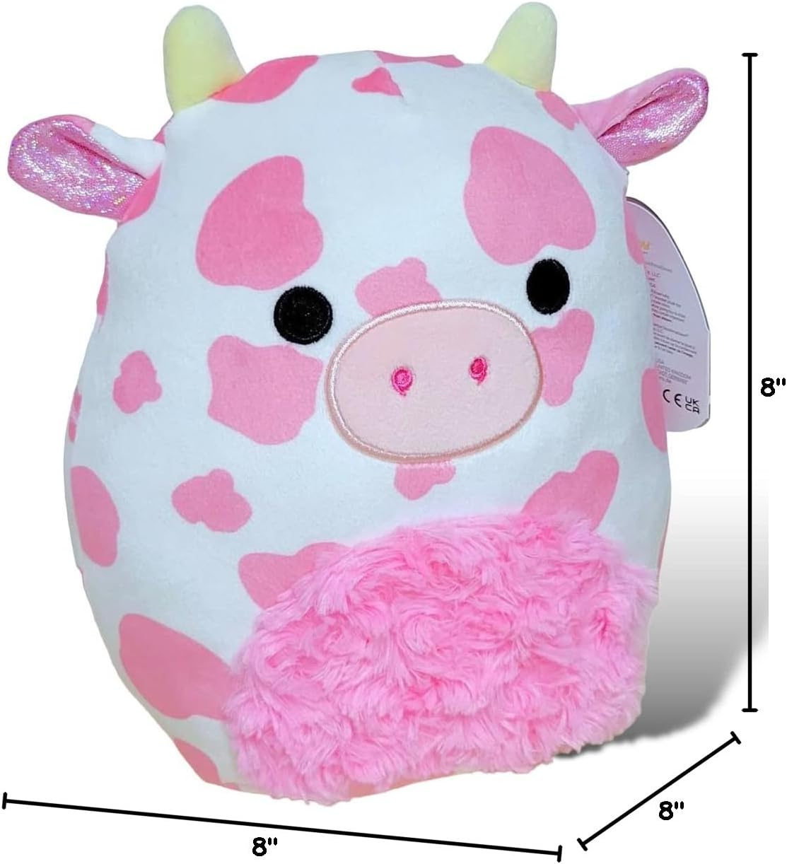 Squishmallows Official Kellytoy Evangelica Cow Pink and White with Pink Fuzzy Belly 8 Inch Plush - 2023 Valentine’s Day Squad Stuffed Animal Toy
