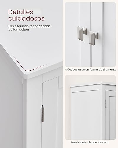 Miniatura 7 de VASAGLE - Armario de piso para baño, mueble independiente para almacenamiento con estantes ajustables y 4 puertas, 11.8x23.6x43.3 pulgadas, blanco,