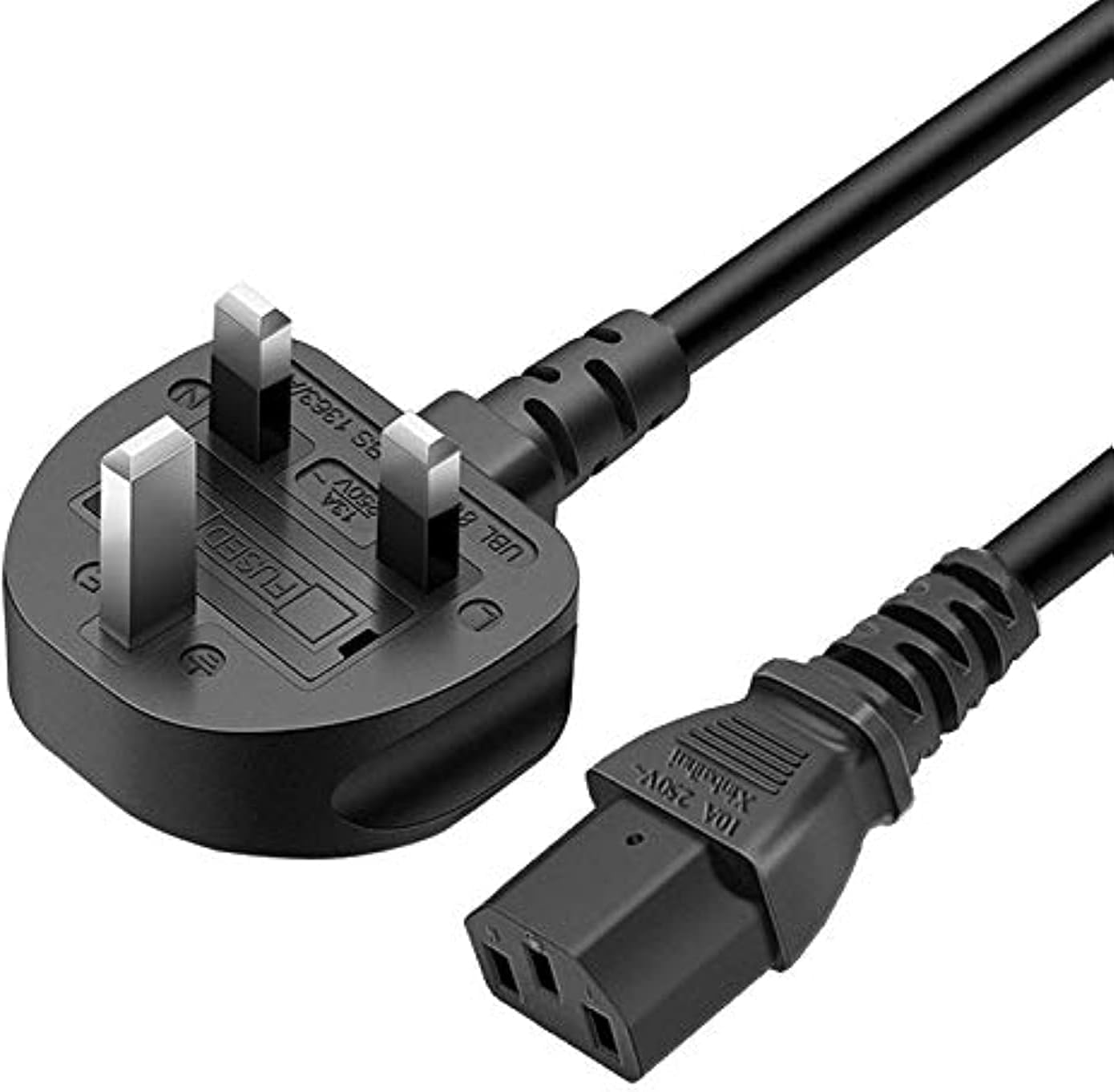 Monitor Power Cable UK for Samsung, Dell, Sony, HP, LED LCD Smart TV, 250V 10A 3 Prong Kettle Lead 5FT IEC C13 Universal AC Power Cord Replacement for PC, Monitor, Printer (5FT/1.5M)