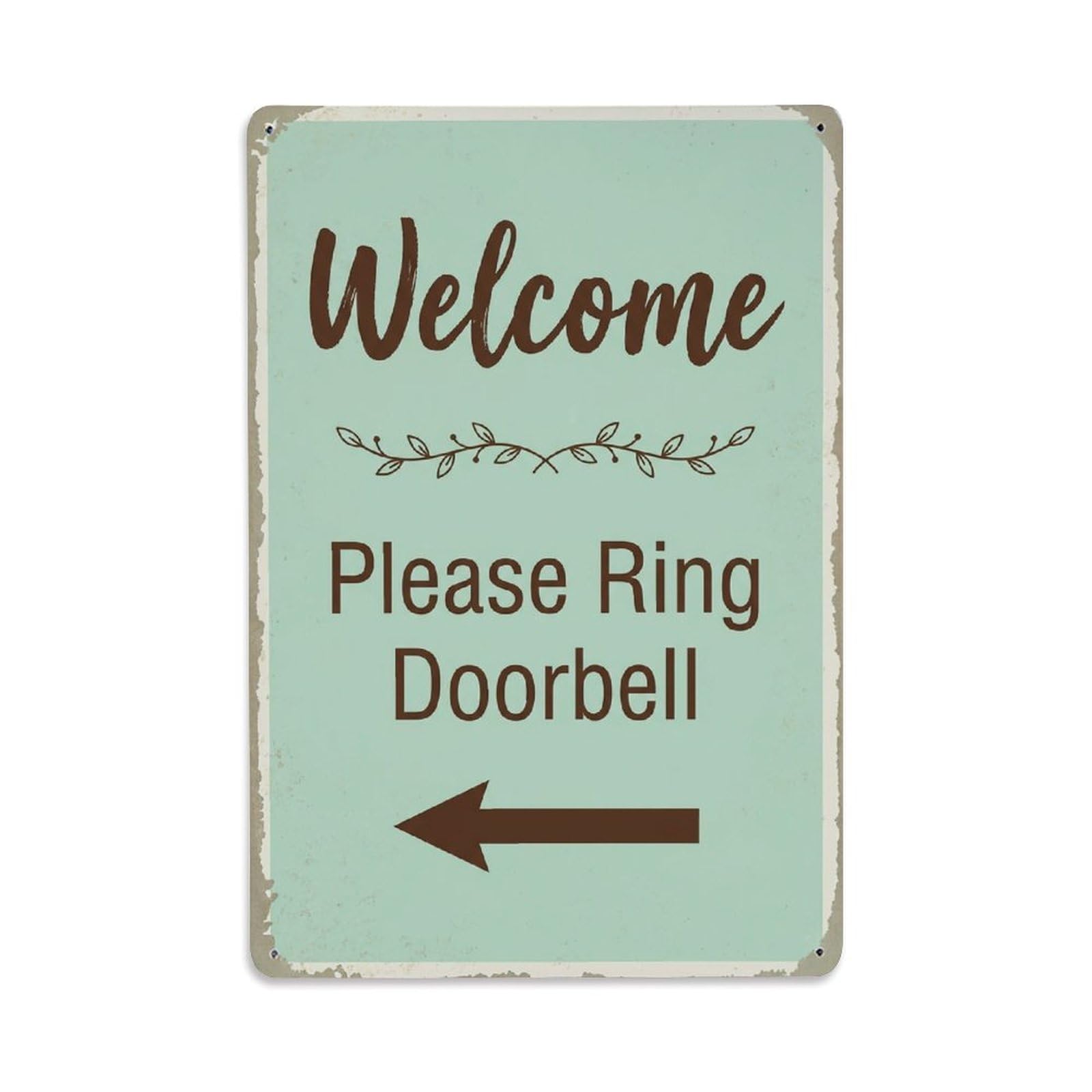 Vintage Welcome Please Ring Doorbell Arrow Vine Metal Tin Sign