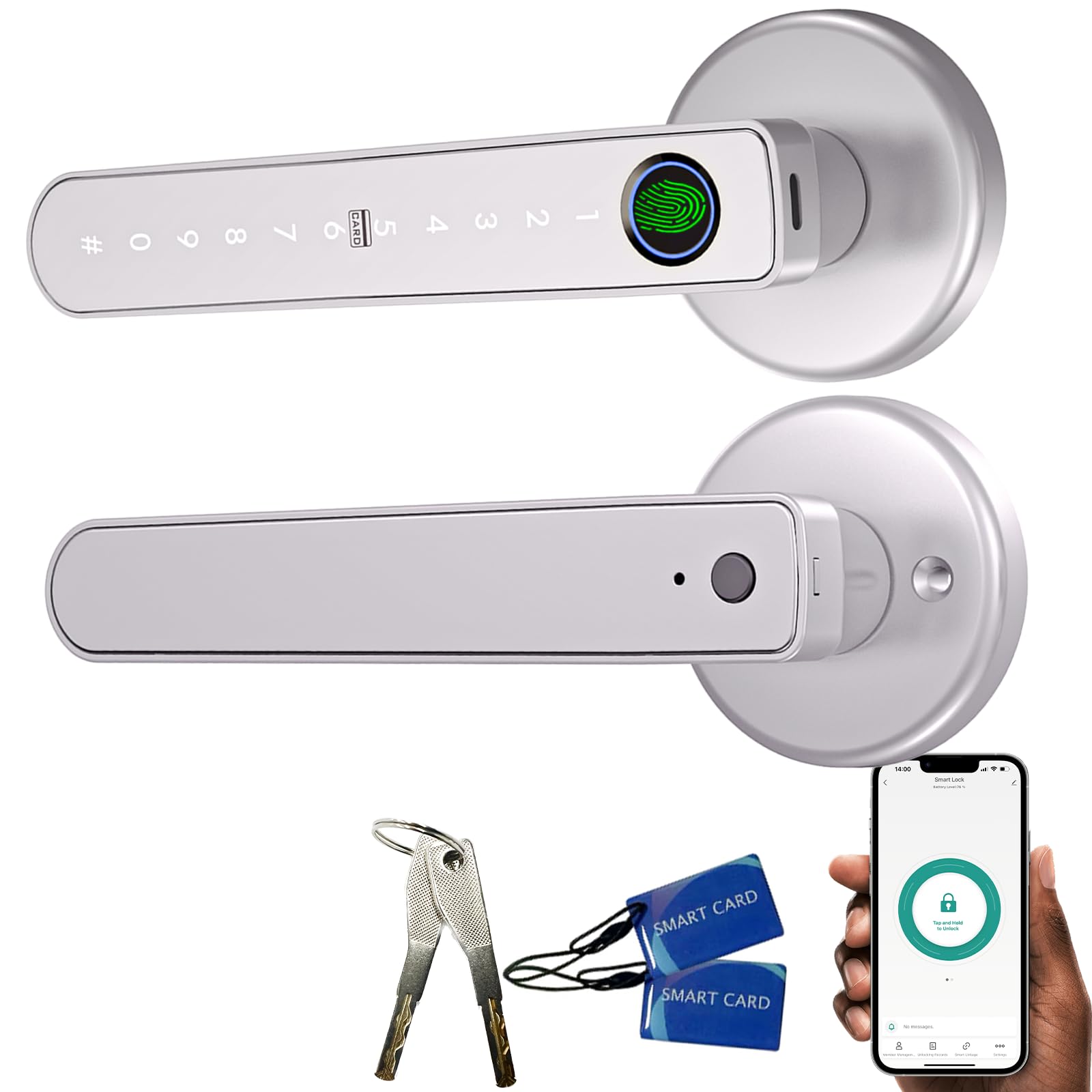 Serrure de porte intelligente à empreintes digitales et poignée Bluetooth