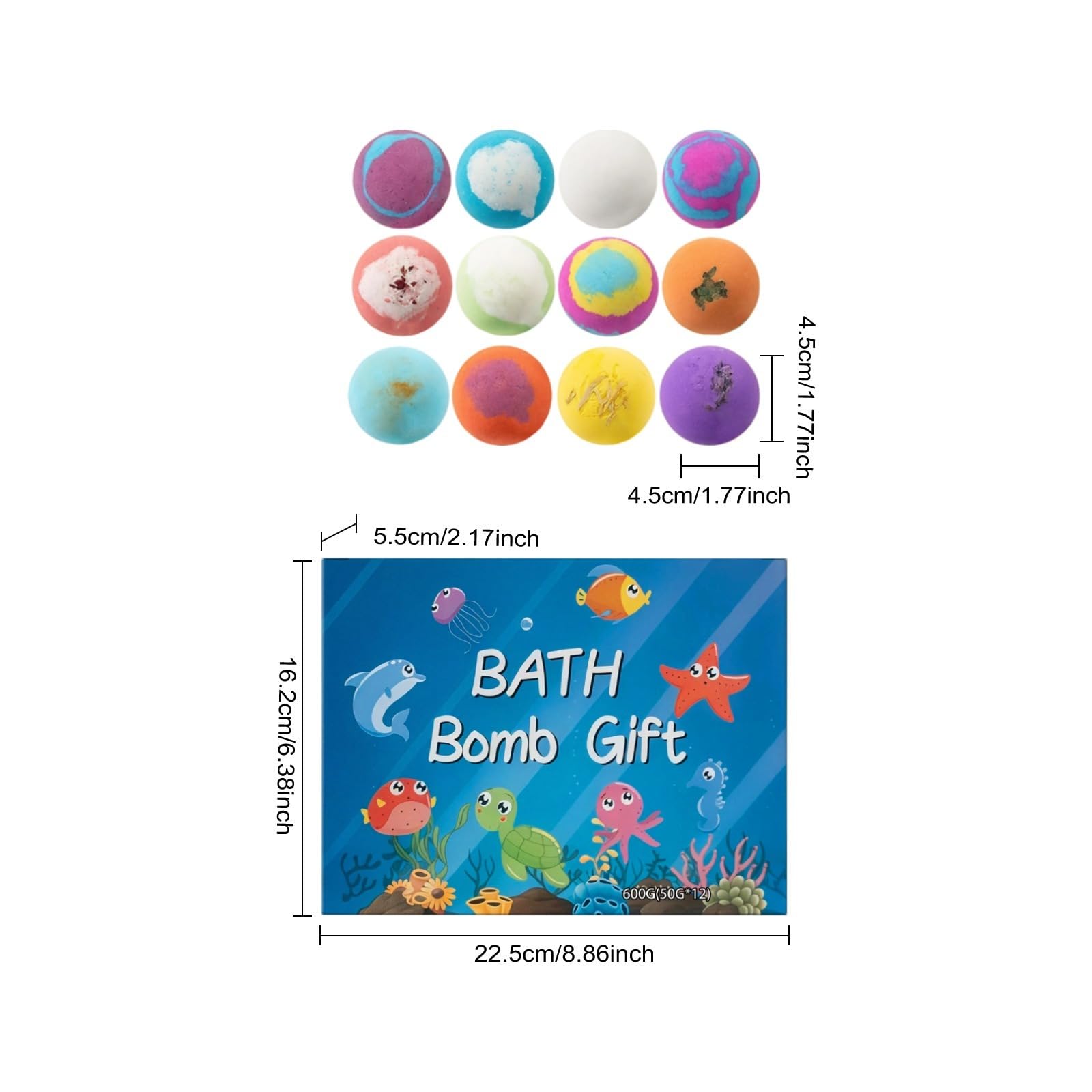 12-teiliges Badekugel-Set für Kinder, mit Überraschung, Geschenkset, Badebomben, Babes mit Überraschung, natürliches biologisches Spielzeug für Land und Meer
