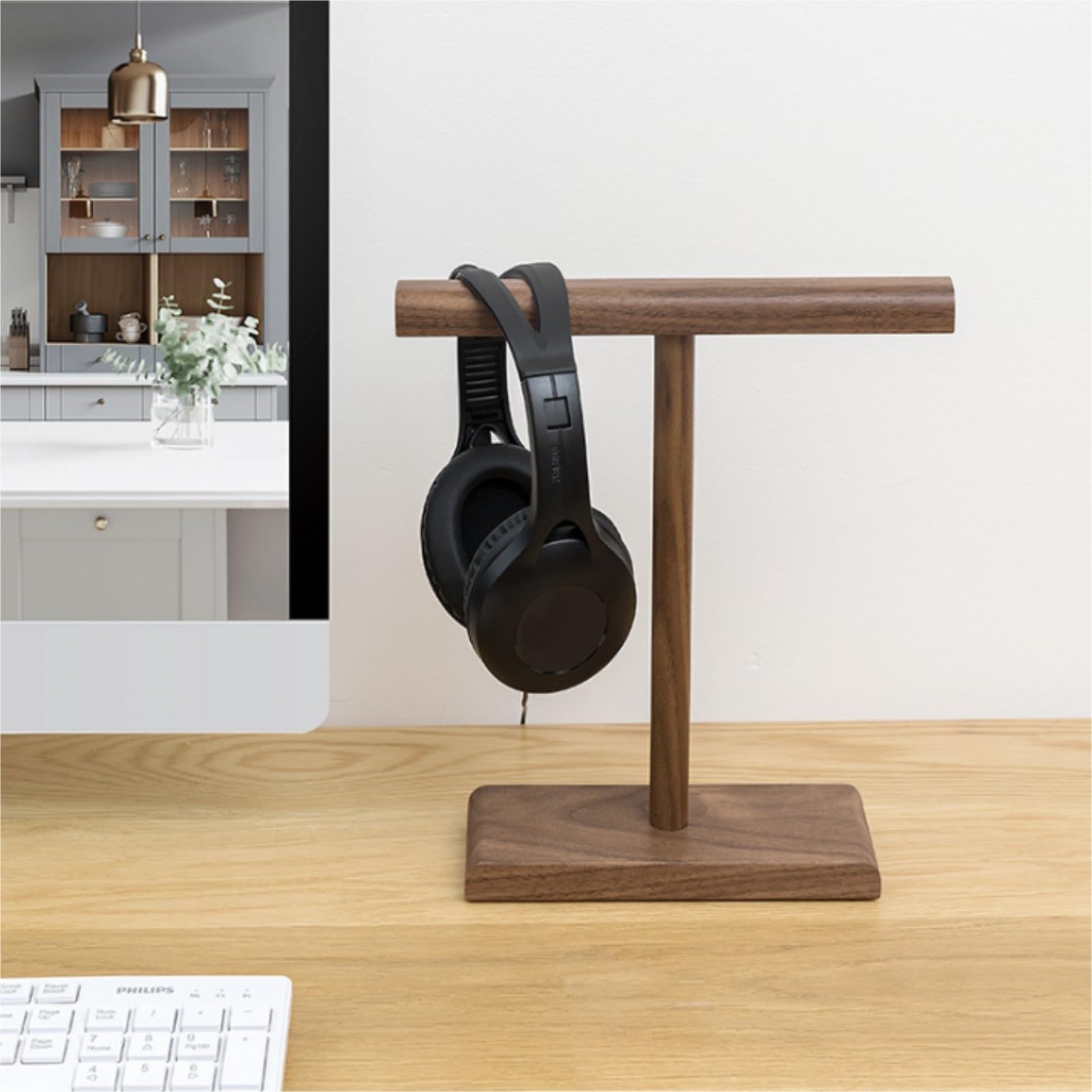 porta-cuffie, Supporto for cuffie da gioco in legno massello, supporto for(A)