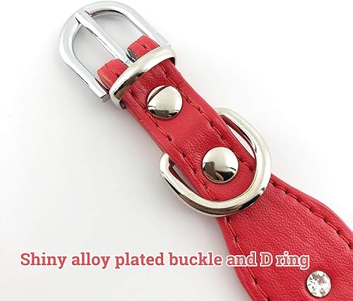 Miniatura 6 de Collar de perro con flores de diamantes de imitación, collar de cuero brillante para mascotas, para perros pequeños y medianos (rojo XS)