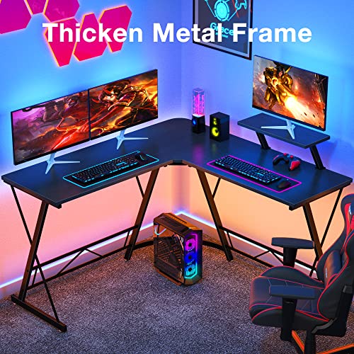 Mr Ironstone L Shaped Desk, Computer Gaming Desk, Home Corner Desk, Office Writing Workstation With Large Monitor Stand, Space-Saving, Easy To Assemble, Black #TOP4