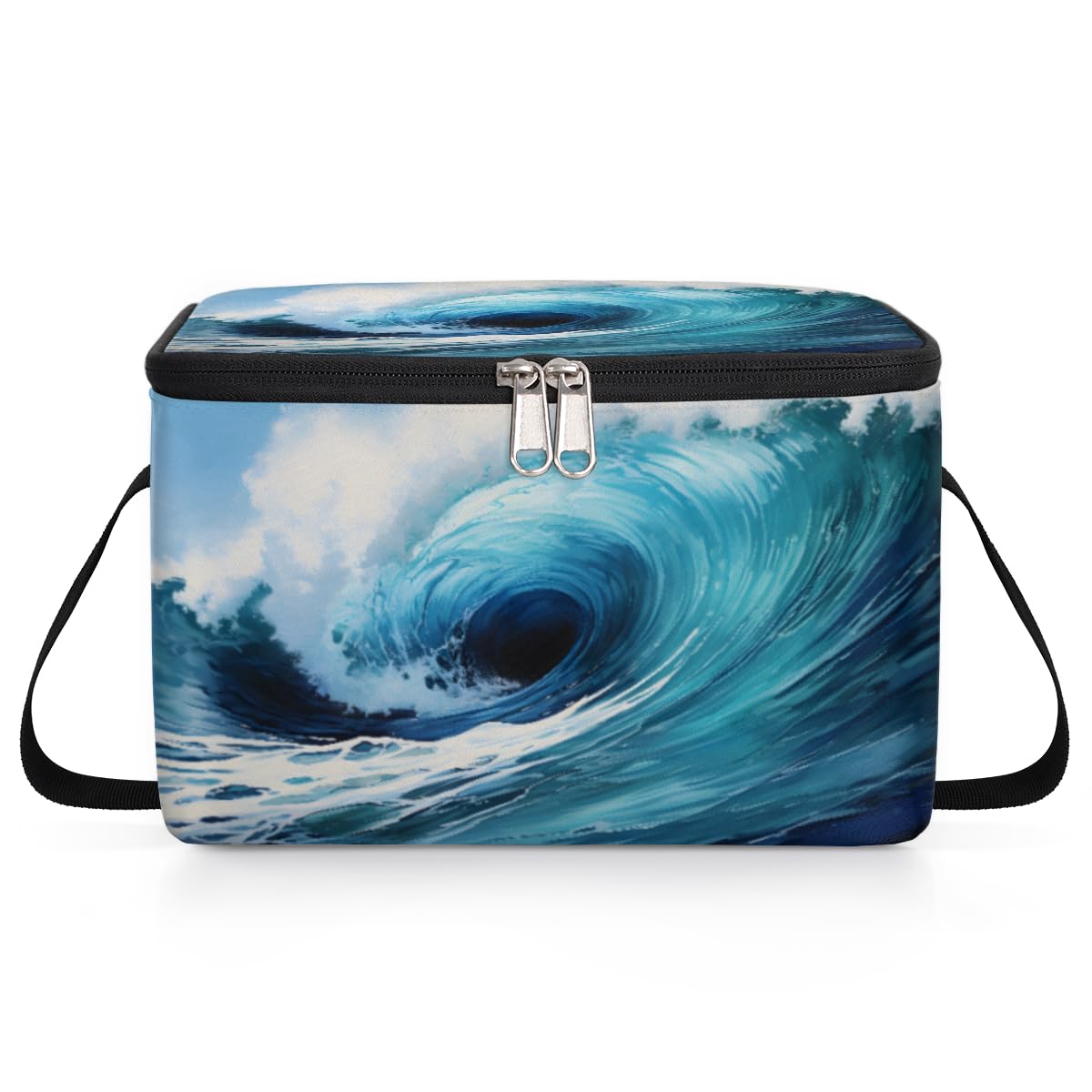 Abstract Waves Blue Lunch Bags for Women Men 9 Cans, Hot & Cold Food Delivery Bag Insulated Grocery Bag Insulated Lunch Box Sea Ocean Cooler Bag for Office Work Picnic Beach
