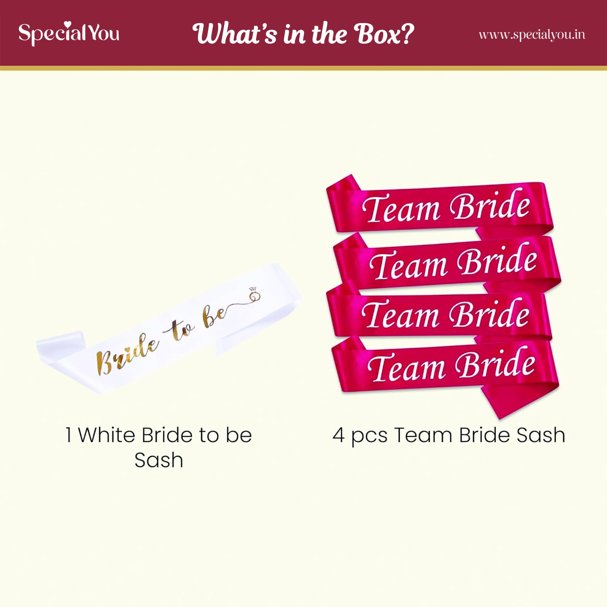 SpecialYou Team Bride & Bride To Be Sash Set – Bachelorette Party Props, Bride To Be Decoration & Team Bride Sashes | Gifts for Bride & Bridal Shower Kit- 5 Pcs