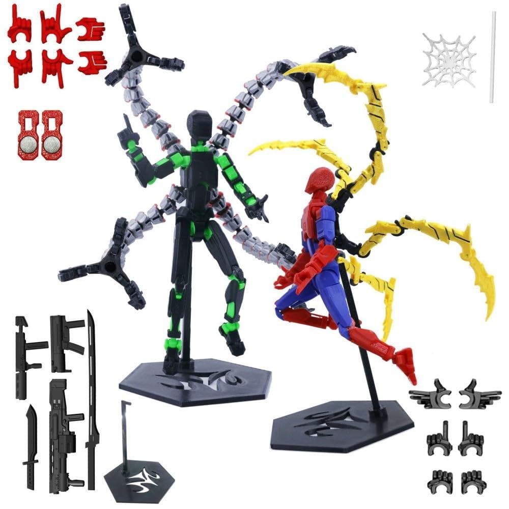 2 Pcs T13 Dummy Action Figures, 3D Printed Octopus Doctor & Spider M Robots, Fully Articulated Movable Toys