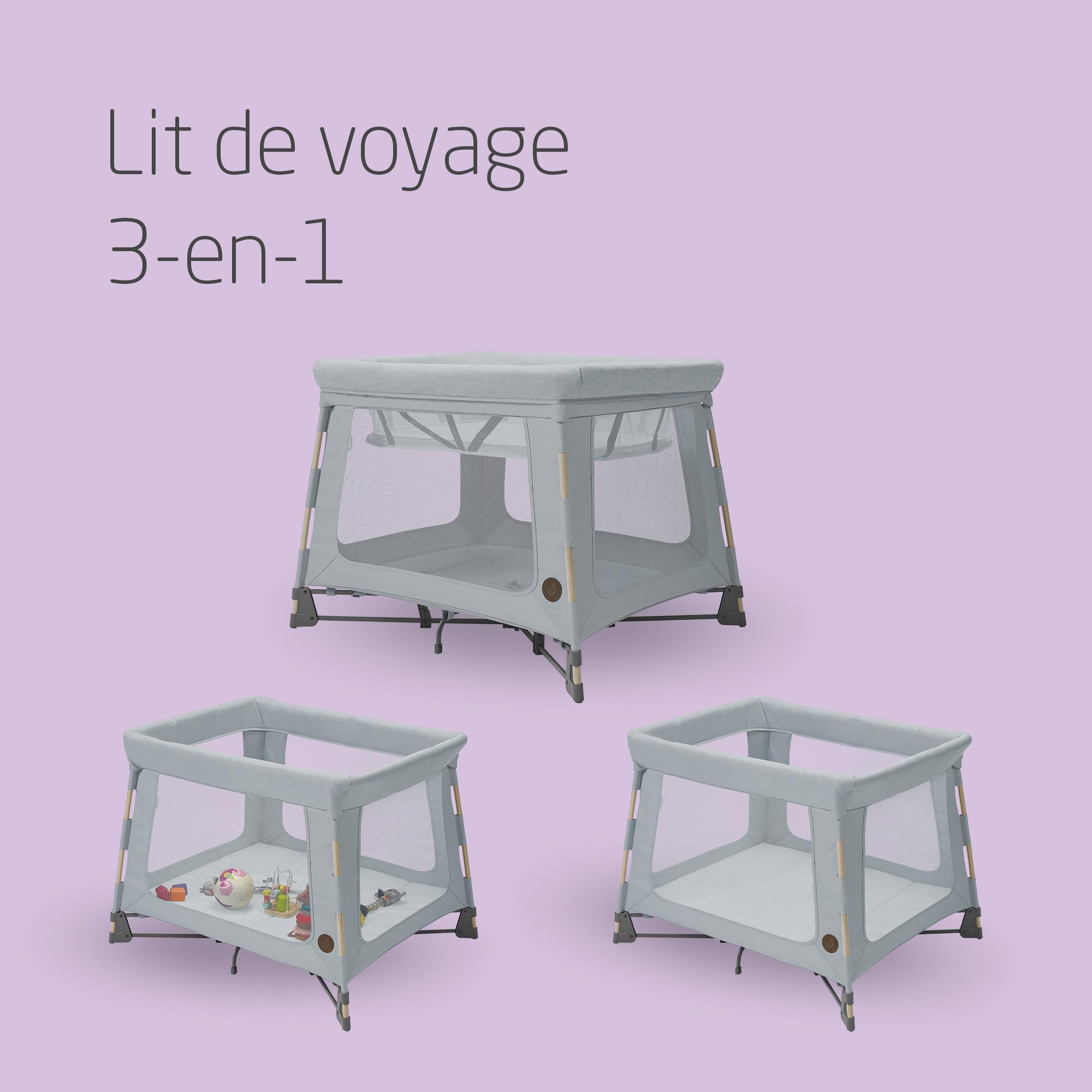 Maxi-Cosi Swift 3 en 1 Lit Parapluie Bebe, 0-3 Ans et Demi, jusqu'à 15 kg, Lit de Voyage Léger, Matelas 2-en-1, Ultra-léger, Pliage en 1 Seconde, Sac de Voyage, Eco Care, Beyond Grey