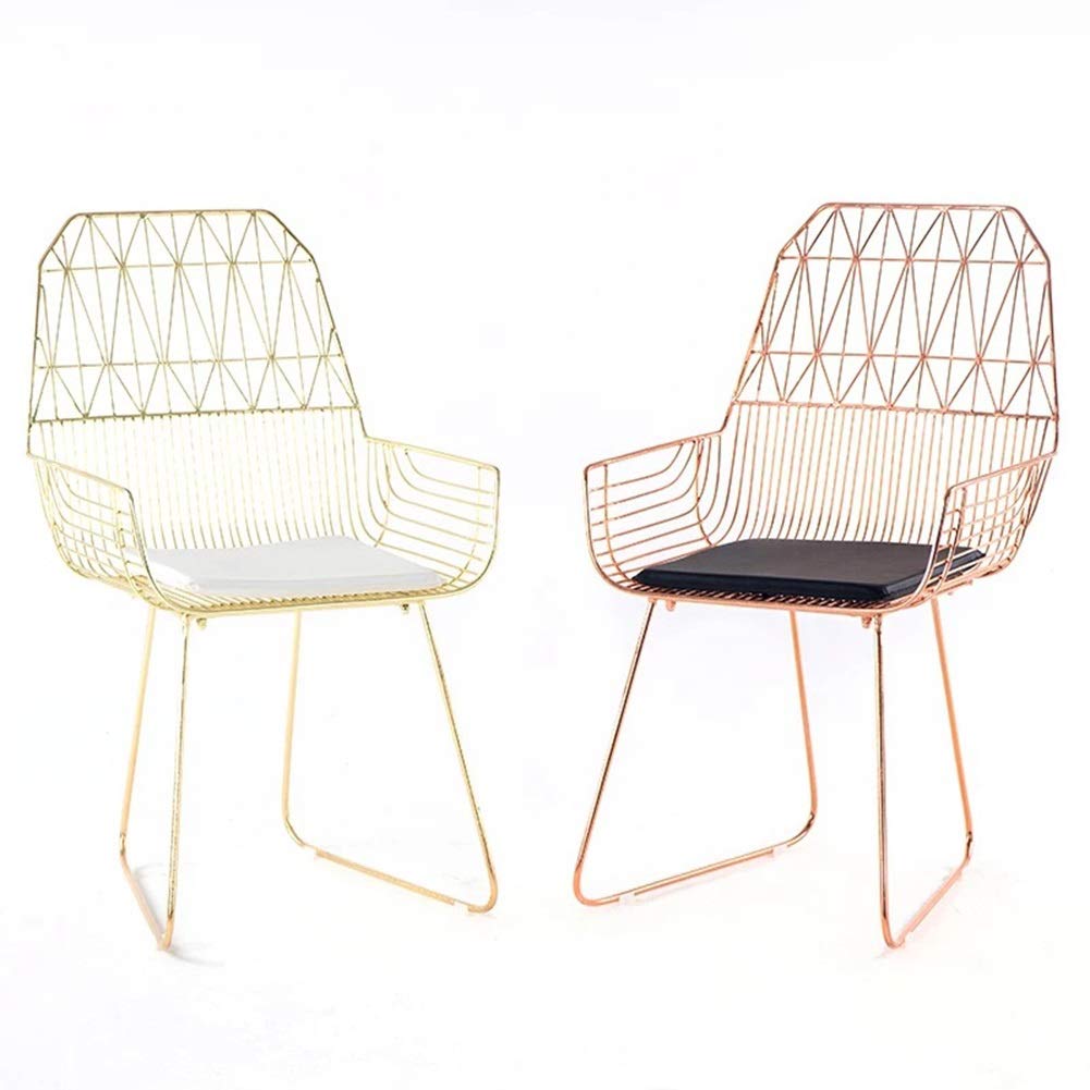 Chaise style européen simple en fer forgé ajouré coloris or rose pour salon