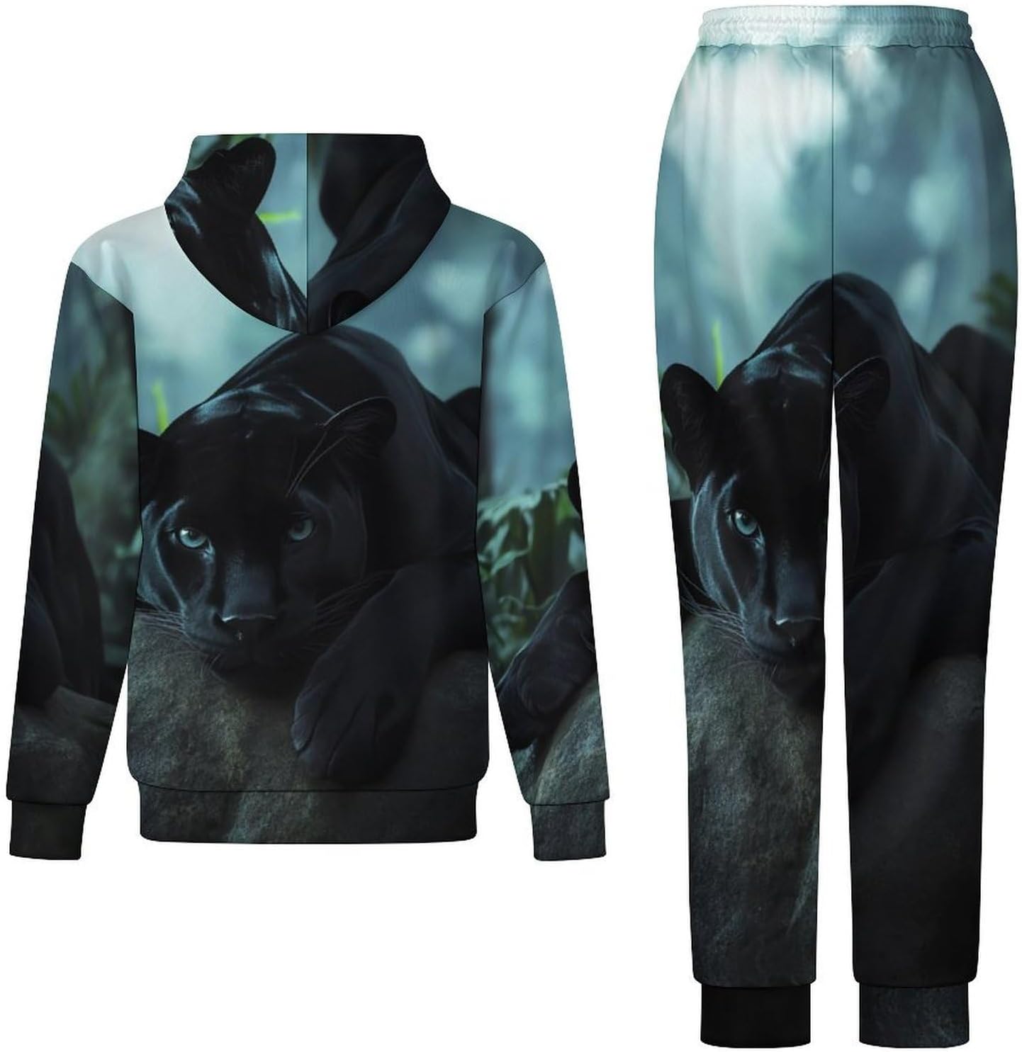 Black Leopard Wildlife Animal Adult 2 Piece Tracksuits Hoodie Sweatshirt And Joggers Sweatpants Sweat Suit Outfits