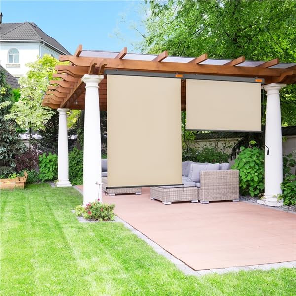 Yaheetech Tenda da Sole Verticale a Rullo Avvolgibile con Manovella Protezione Solare Impermeabile 160 x 250 cm Beige