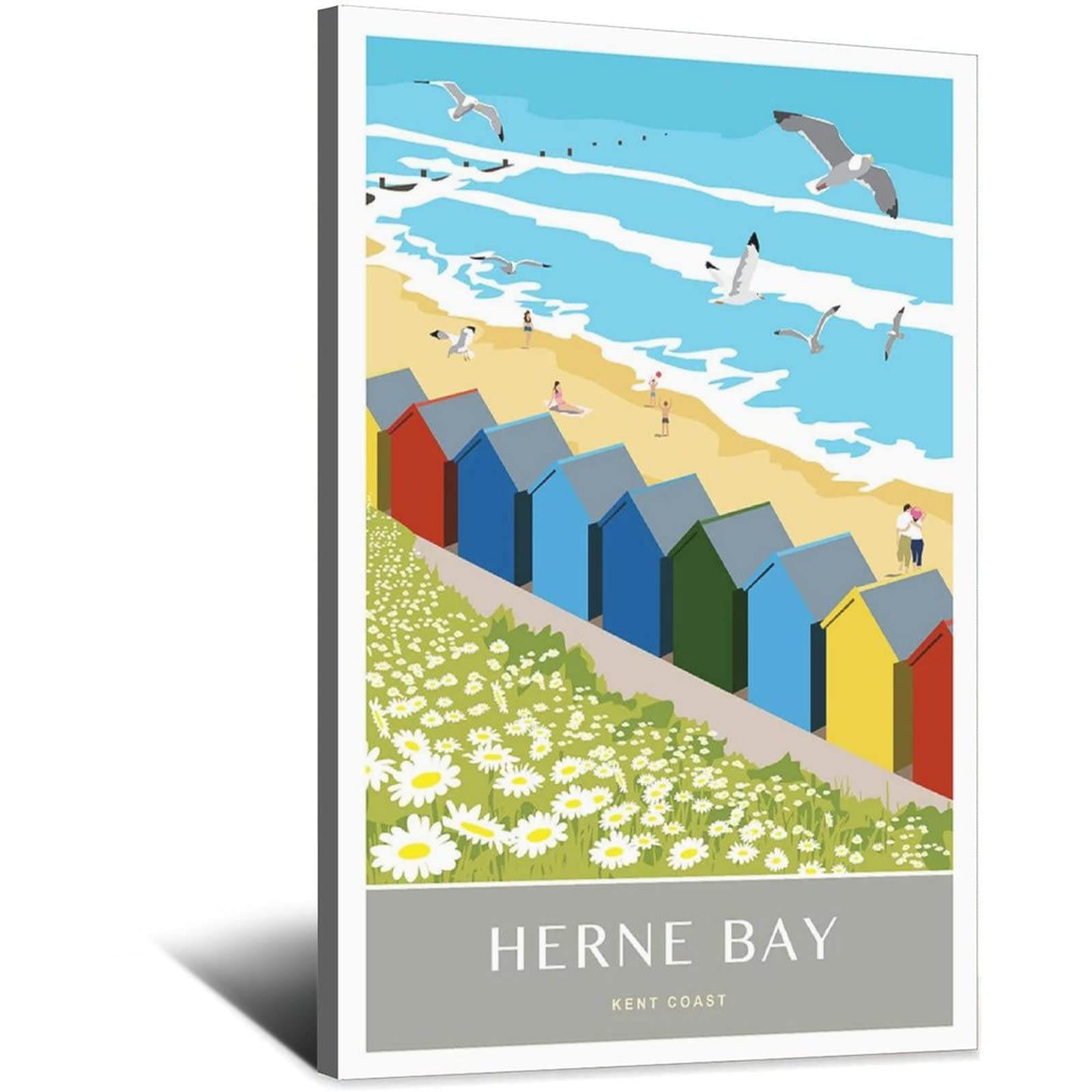 Uejd Frame-Style Vintage Herne Bay Huts Kent Coast Travel Poster Decorative Posters Modern Bedroom Canvas Art Poster Picture Painting Posters Wall Decor Art Gift