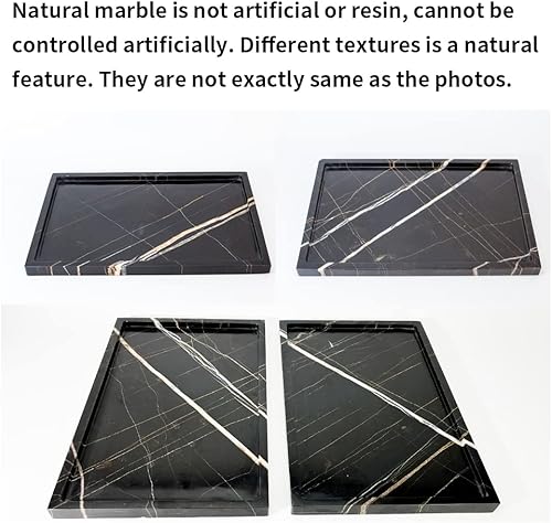 Miniatura 5 de Bandeja de almacenamiento de mármol natural de lujo para decoración del hogar, bandeja de piedra para bañococinatocadoraparador sin resina(negro
