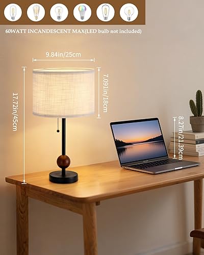 Miniatura 4 de Lámpara de mesa moderna para dormitorio, lámparas de noche de 17.72 pulgadas para mesitas de noche, juego de 2, luz de escritorio con cadena de
