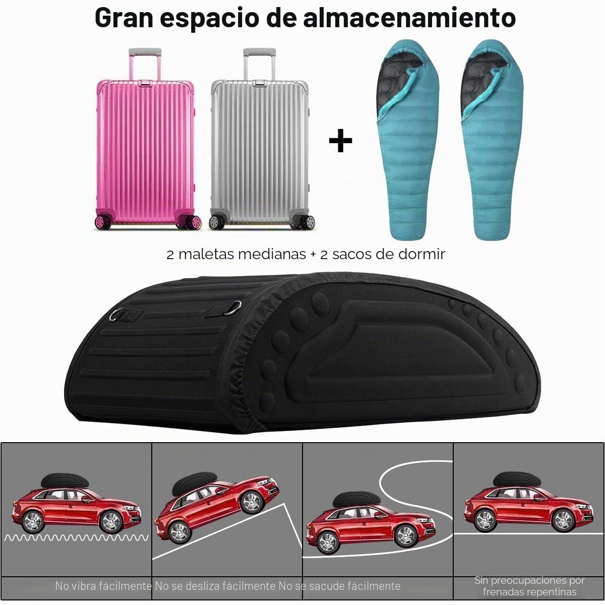 FANTASK Baúl de Techo para Coche de 400 L, con Cintas de Transporte, Color Negro