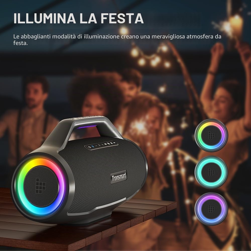 Tronsmart Bang MAX Cassa Bluetooth Potente 130W, Altoparlante Bluetooth 5.3, Luci a LED e Impermeabile IPX6, Fino a 24H di Autonomia, Tripli Radiatori Passivi-Bassi con AUX, TF, App, Foro per Chitarra