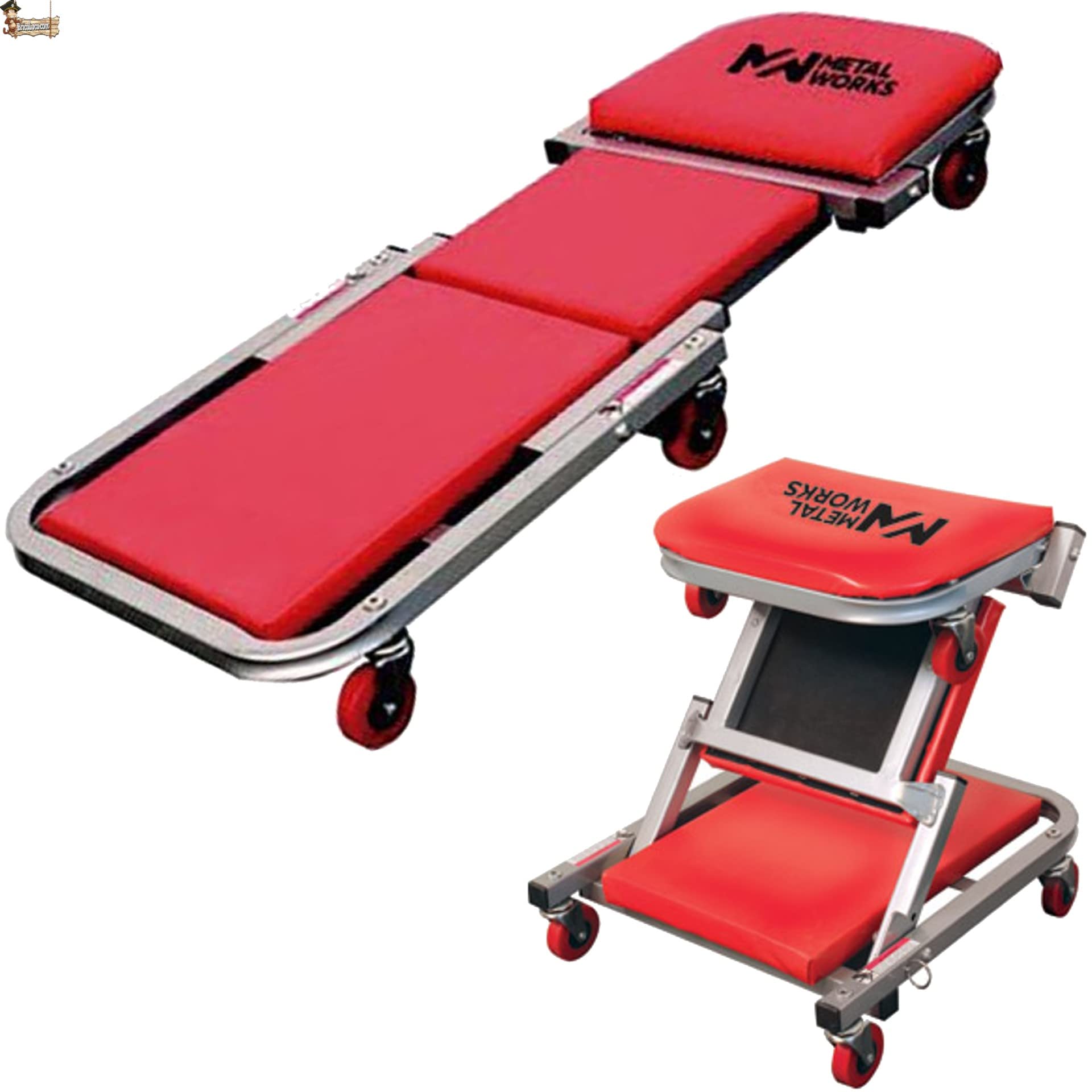 BricoLoco.com Camilla mecánico Convertible en Taburete de Montaje. Ruedas giratorias multidirección. Asiento de Montaje Acolchado. Estructura Acero.