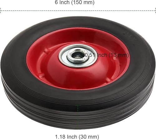 Miniatura 2 de PINGEUI 4 neumáticos de goma sólida de 6 pulgadas, ruedas de goma sólida sin planas, ruedas de repuesto para carretillas de mano, agujero de eje de