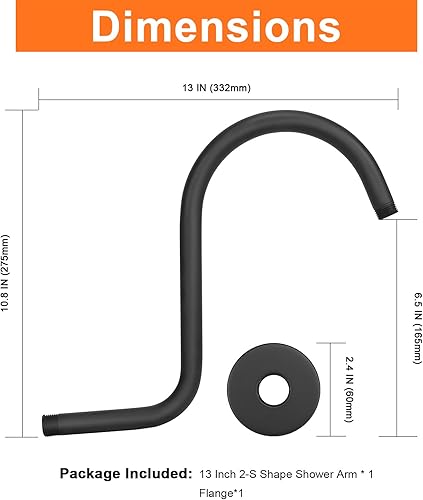 Miniatura 2 de HarJue Brazo de ducha en forma de S, tubo de extensión de cabezal de ducha de altura alta, conexión estándar de 12 pulgada con brida, impresionante