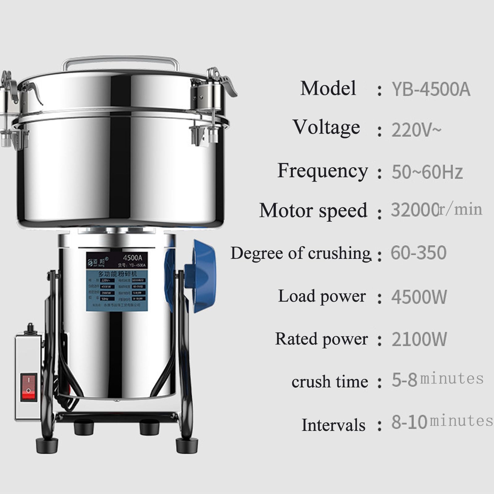 Mulino per Cereali Smerigliatrice Spezie Zenzero Riso Farina Macchina Macinacaffè Manuale Facile da Pulire con Lame spezie Erbe Verdure secche Frutta Mix,4500g