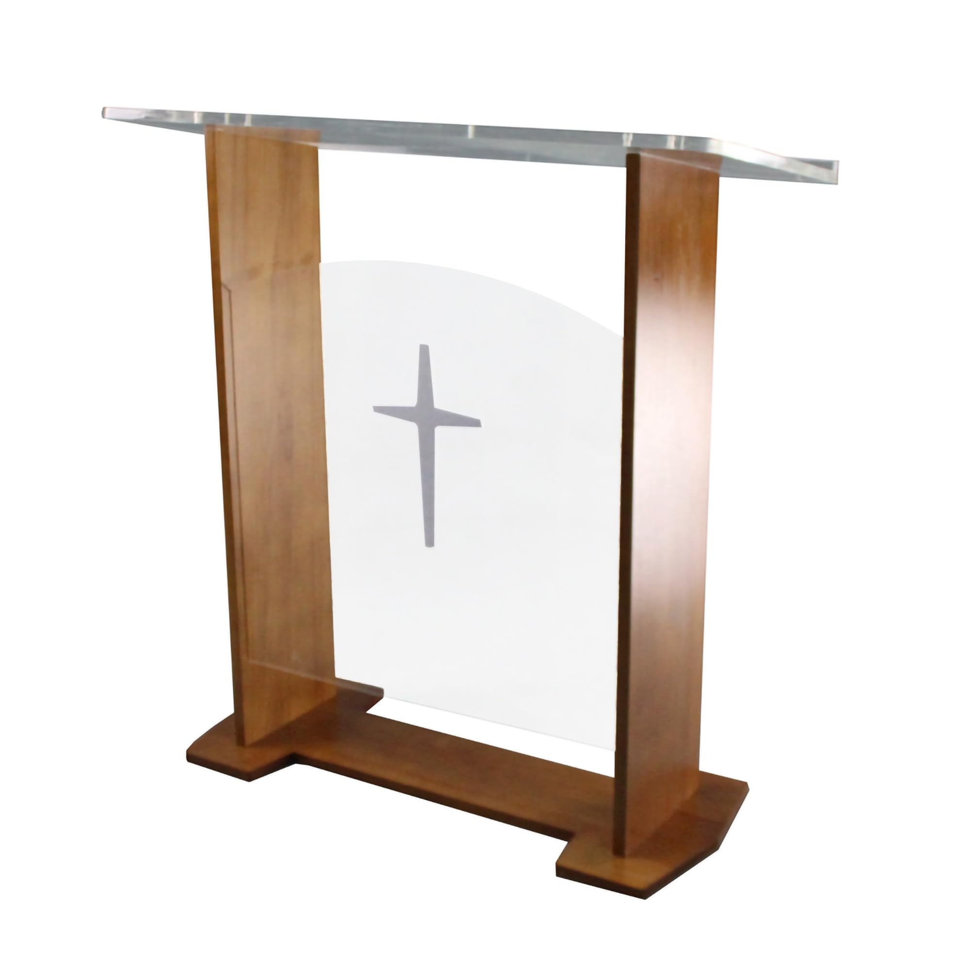 FixtureDisplays(r) 44" Wood Acrylic Podium, Optional Cross Plain Front Panel 46.5" Tall - Brown Removable Cross 19657