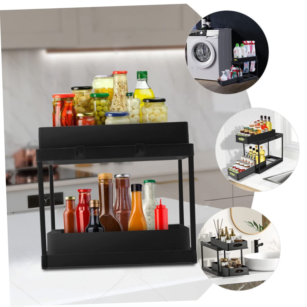 ULTECHNOVO Organizer Estraibili Per Mobiletto Sottolavello Cucina Ripiano Portaoggetti Telescopico Retrattile in Abs Supporto