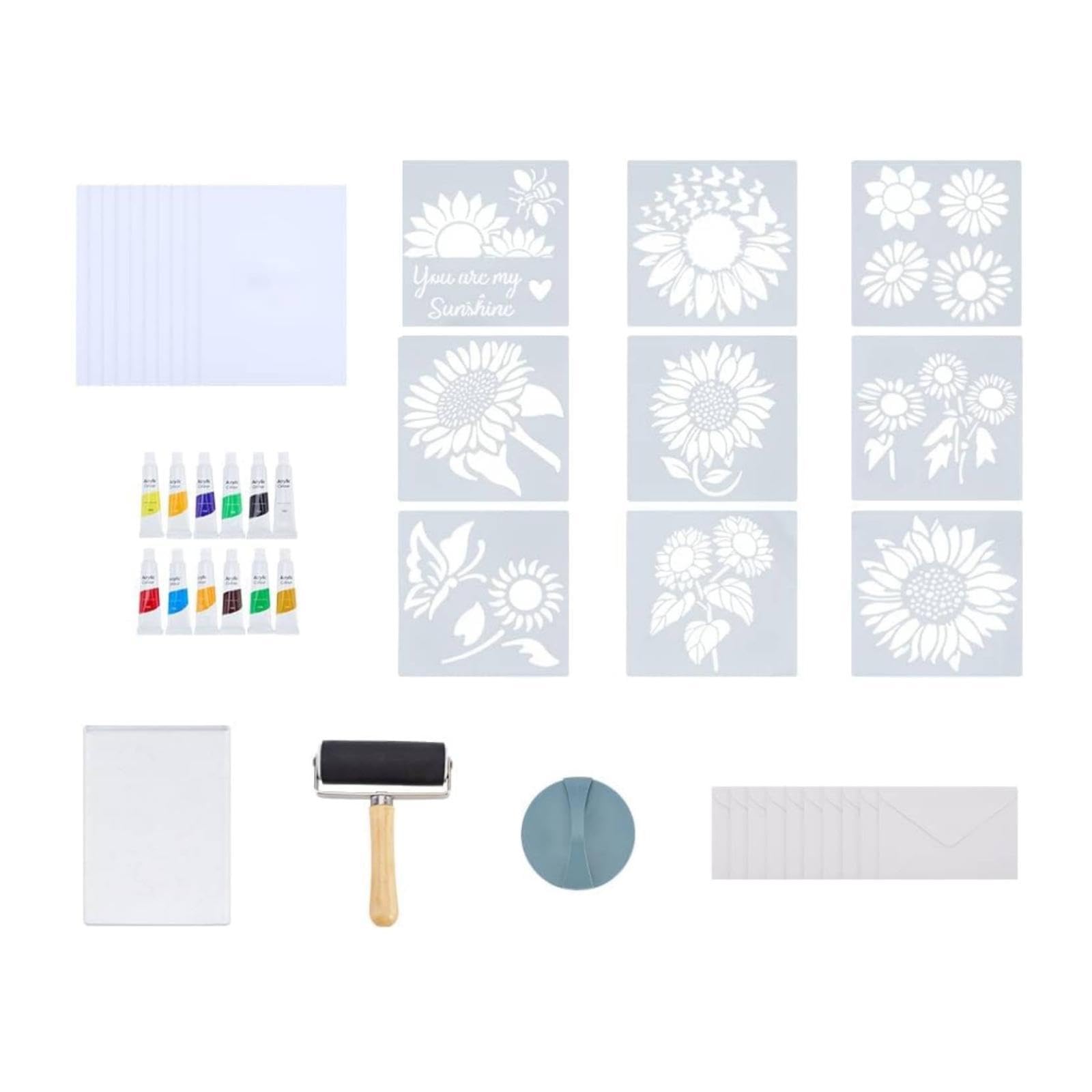 Kit Completo Gel Printing Plate con Stencil Rullo Carte Manuale d'Uso Dettagliato E Materiali PET Riutilizzabili Progettato per Principianti Stampa