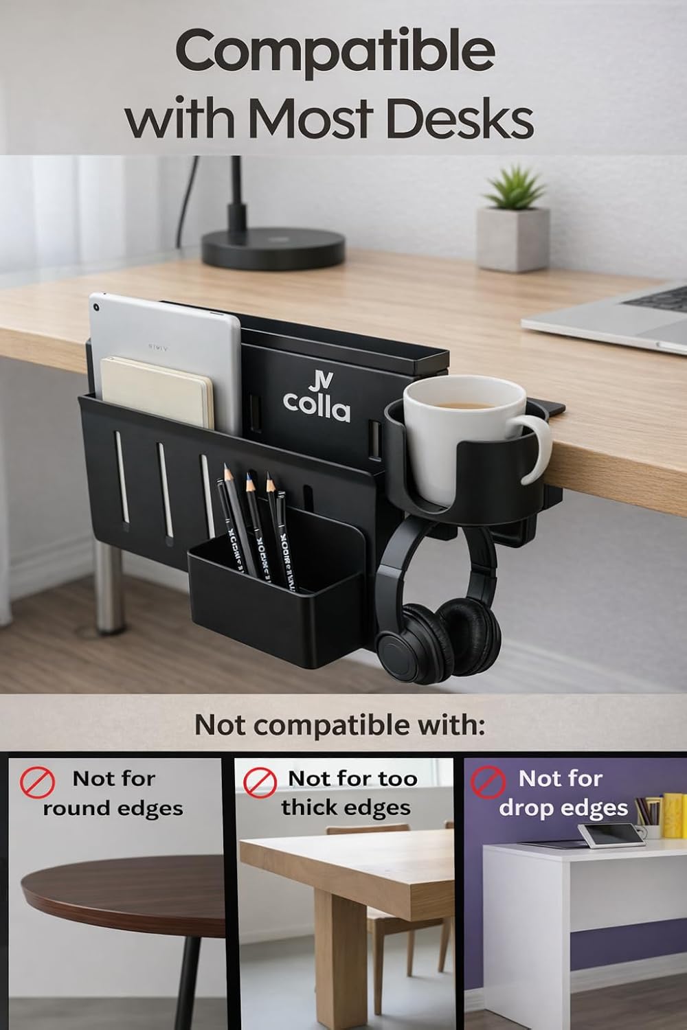 Desk Side Storage Organizer Clamp On – Side Desk Organizer Kit with Cup Holder, Magnetic Cable Organizer & Accessory Magnet, Hanging Desk Organizer for Home Office & Standing Desk