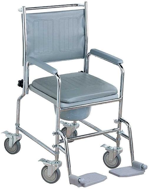 NRS Healthcare M66119 Wheeled Commode/Over Toilet Chair with Padded Seat and Back - Height Adjustable