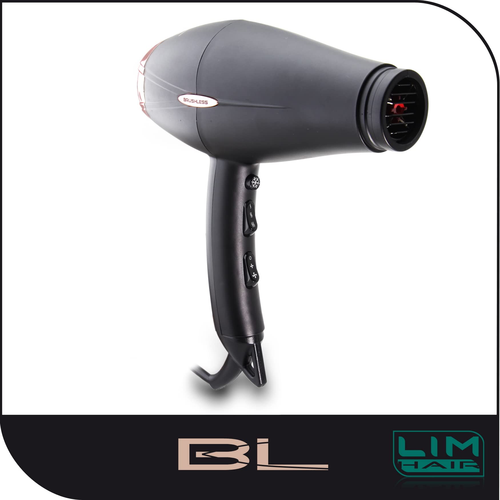 Asciugacapelli LIM HAIR BL PROFESSIONAL 2400W con motore BRUSHLESS DIGITAL, il più potente, il più leggero e il più resistente degli essiccatori tradizionali LIM HAIR. 2 ugelli+ diffusore