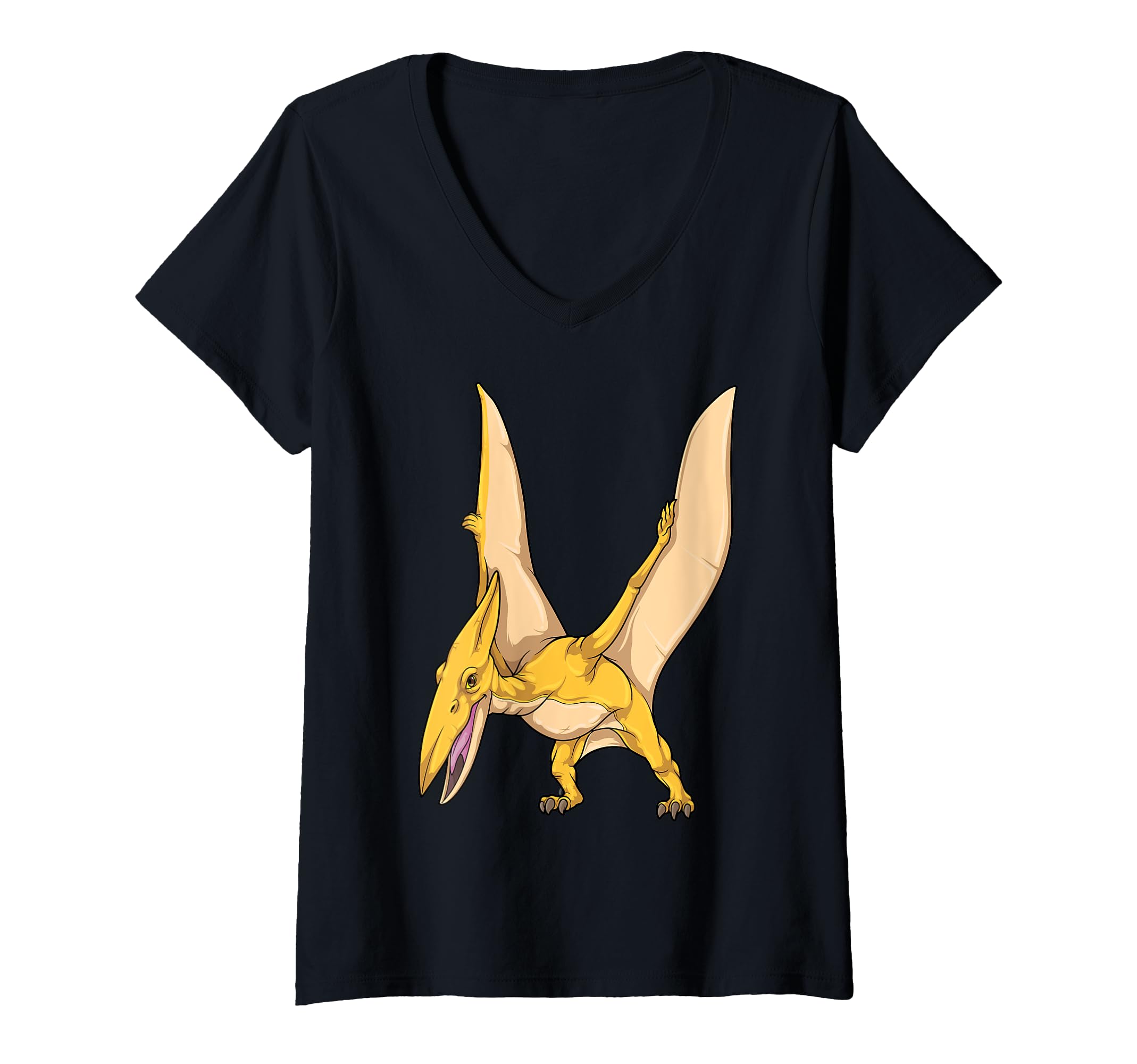 Womens Pterodactylus Dinosaur Prehistoric Pterosaur Flying Reptile V-Neck T-Shirt