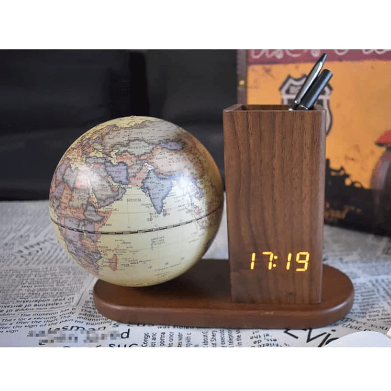LIOONS Mappamondi Mappamondo Illuminato Mappamondo Globo Illuminato Ricaricabile con Orologio Digitale Globi Geografici Globi Touch Switch Fine e Chiaro