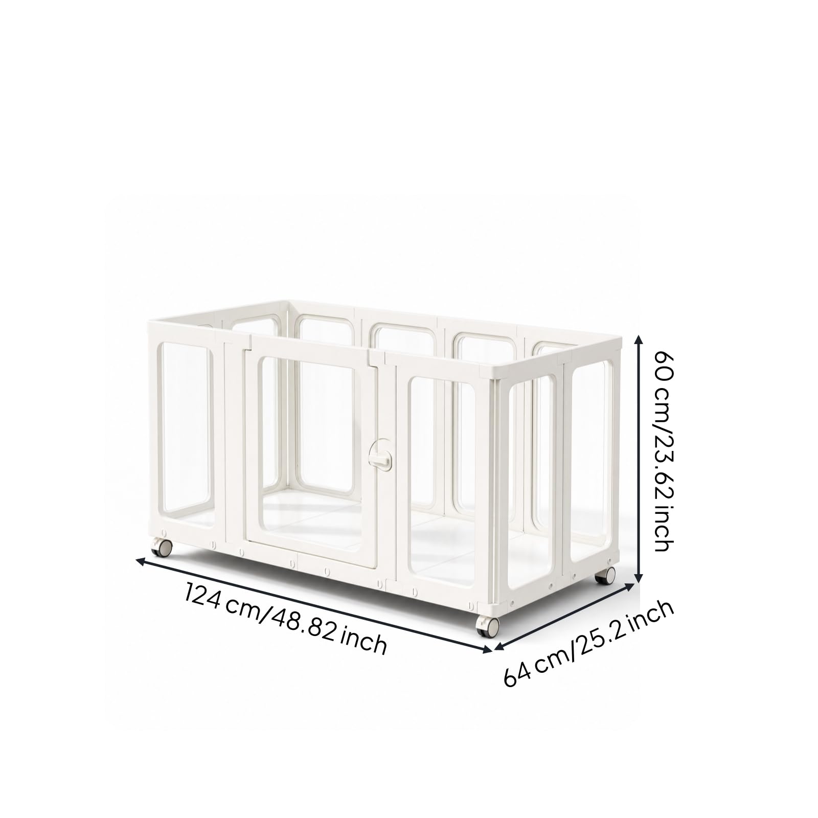 Portatile da Interno Modulare Recinzione Trasparente Box per Animali con Porta con Ganci di Bloccaggio E Base Rigida con Ruote Pannelli Chiari Telaio Bianco Adatto per Casa