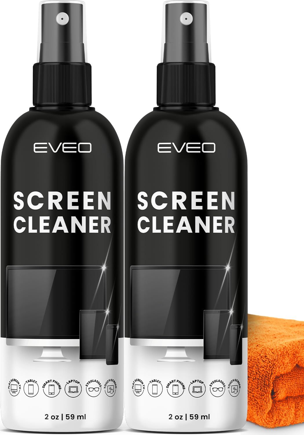 Screen Cleaner Spray - TV Screen Cleaner Spray and Microfiber Cloth kit, Computer Screen Cleaner & Car Screen Cleaner for TV, Monitor, Laptop, MacBook, iPad, iPhone and Electronic Devices - 2 Pack
