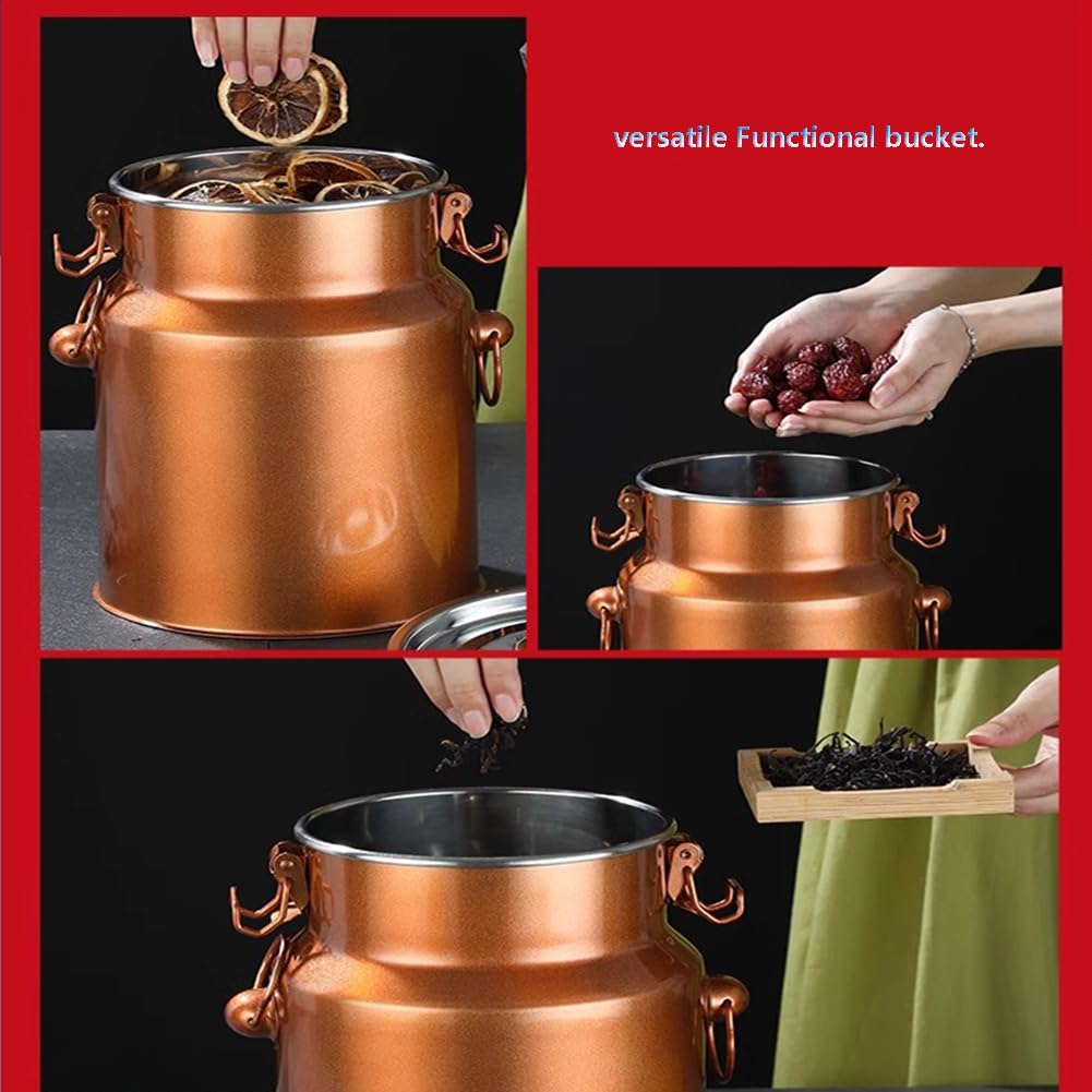 201 Secchio di Stoccaggio in Acciaio Inox, Contenitori Ermetici per Cereali, Contenitore della Dispensa per Riso, Pasta, Zucchero, Farina,Ottone,22x30cm