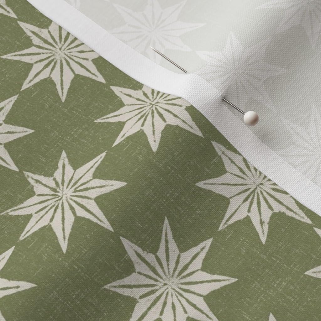 Spoonflower Fabric - Boho Geometric Green Stars Autumn Sage Farmhouse Preppy Cottagecore Printed on Petal Cotton Fabric Fat Quarter - Sewing Quilting Apparel Crafts Decor