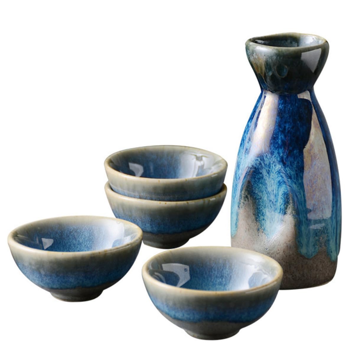 Set de tetera y 4 copas de sake japonés Garneck en cerámica texturizada