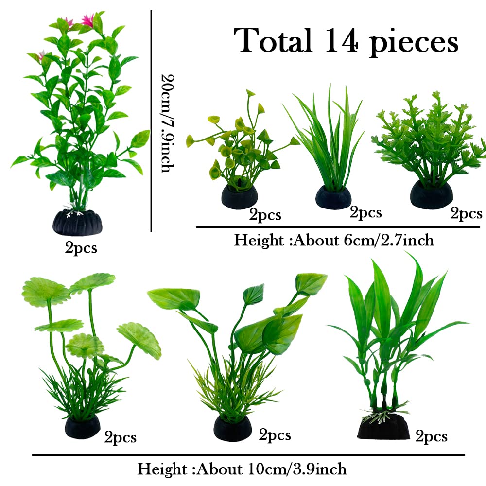 Vibury Fish Tank Aquatic Plants, 14 Pack Aquarium Plants Green Artificial Aquatic Plants, Fish Tank Decor - Image 3