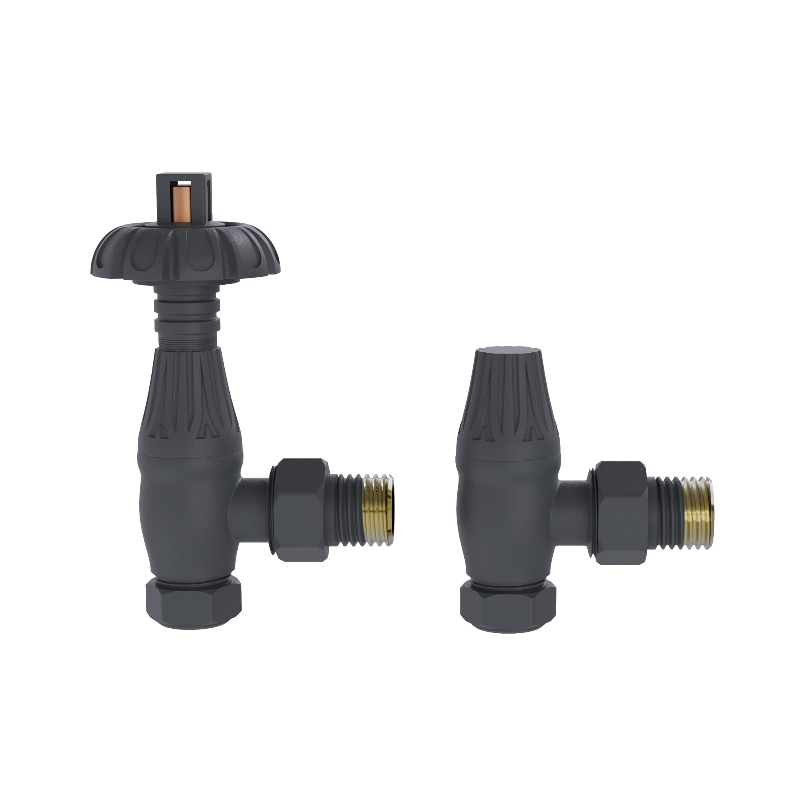 Nrg Anthracite Traditional Antique Angled Central Heating Radiator Valve 15Mm Thermostatic Lockshield Valves