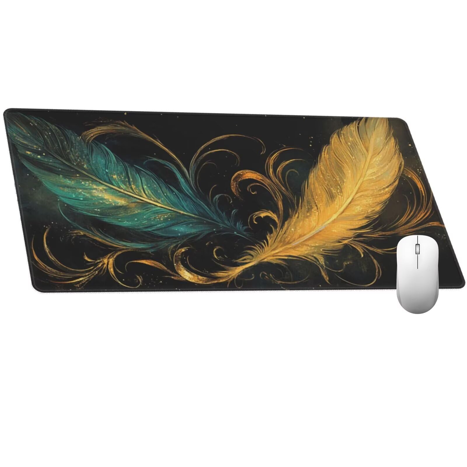 Alfombrilla Ratón Pluma Alfombrilla Ratón XXL 1600 x 800 mm, Abstracto Mouse Pad Gaming con Bordes Cosidos, Impermeable Mousepad XXL Base de Goma Antideslizante Duradera, Mouse Pad para Oficina Q646