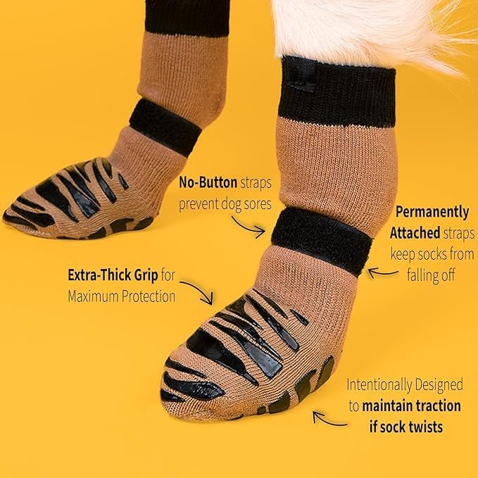 Image of KUTKUT Anti Slip Dog Socks with Four Sides Grips for Hardwood Floors, Extra Traction Control No Twist - Dog Socks Paw Protector for Hot Pavement to Prevent Licking Paws for Small Medium Dogs(Size: S)