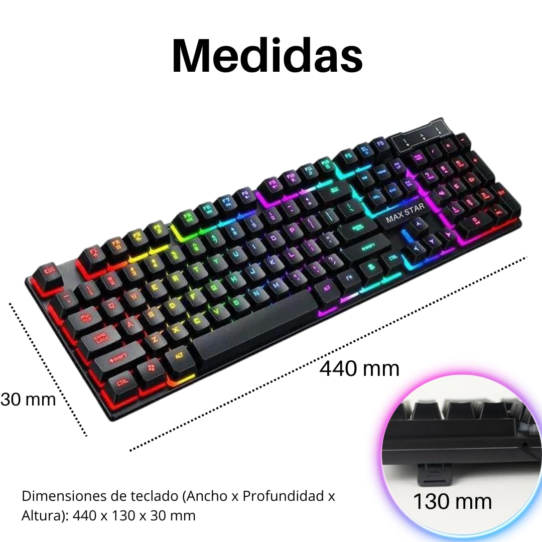 Max Star Teclado Gaming Iluminación LED RGB Teclado Alámbrico Gaming Windows, Mac, PC Gaming, Ordenador, Portátil Teclado Mecánico Negro