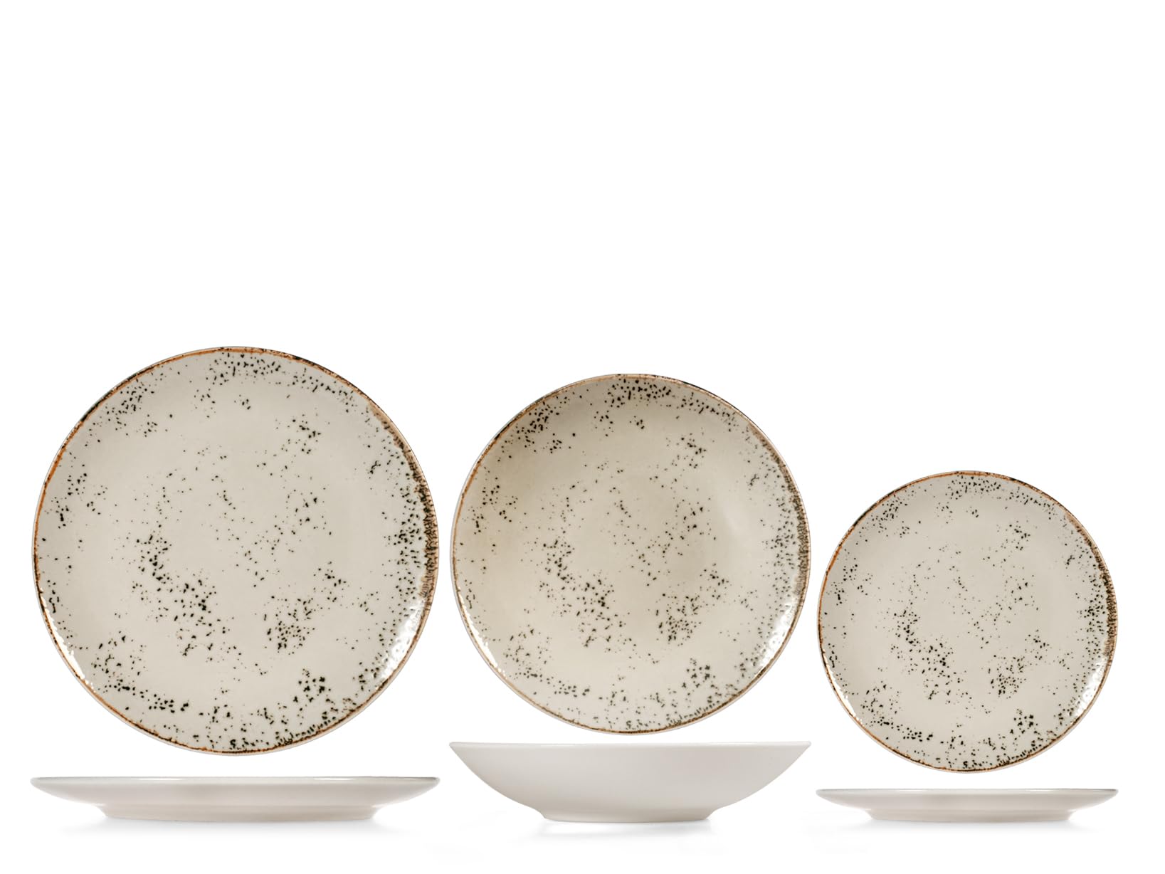 H&H, Servizio Piatti 18 Pezzi in Stoneware, Planet Beige Puntinato, Piatti Piani, Fondi e Frutta, Lavabile in Lavastoviglie
