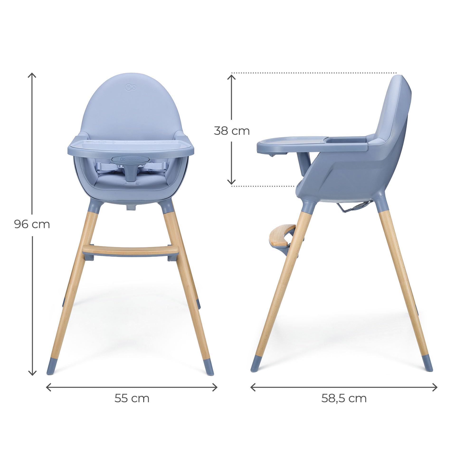 Kinderkraft FINI 2 Chaise Haute Bébé, 2 en 1, Fauteuil Enfant, Chaise Enfant, Puericulture Bébé, Évolutive, Réglable, Avec Plateau, Solide, Design Universel, Facilement lavable, 20kg, Nordic Breeze