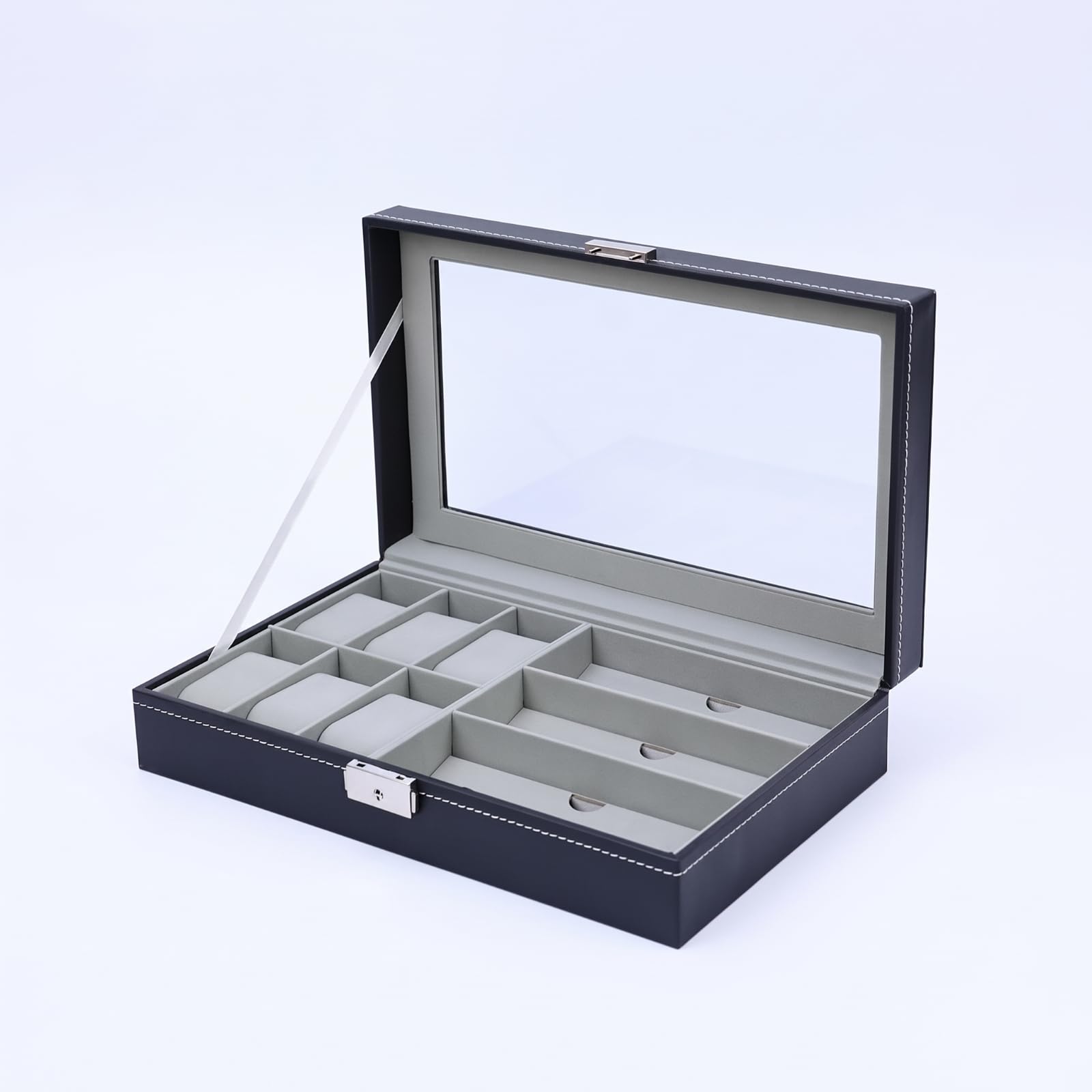 Caja Relojes Multifuncional Organizador Relojes Transparente Estuche para Dormitorio, Negro 6+3 Interior Amarillo
