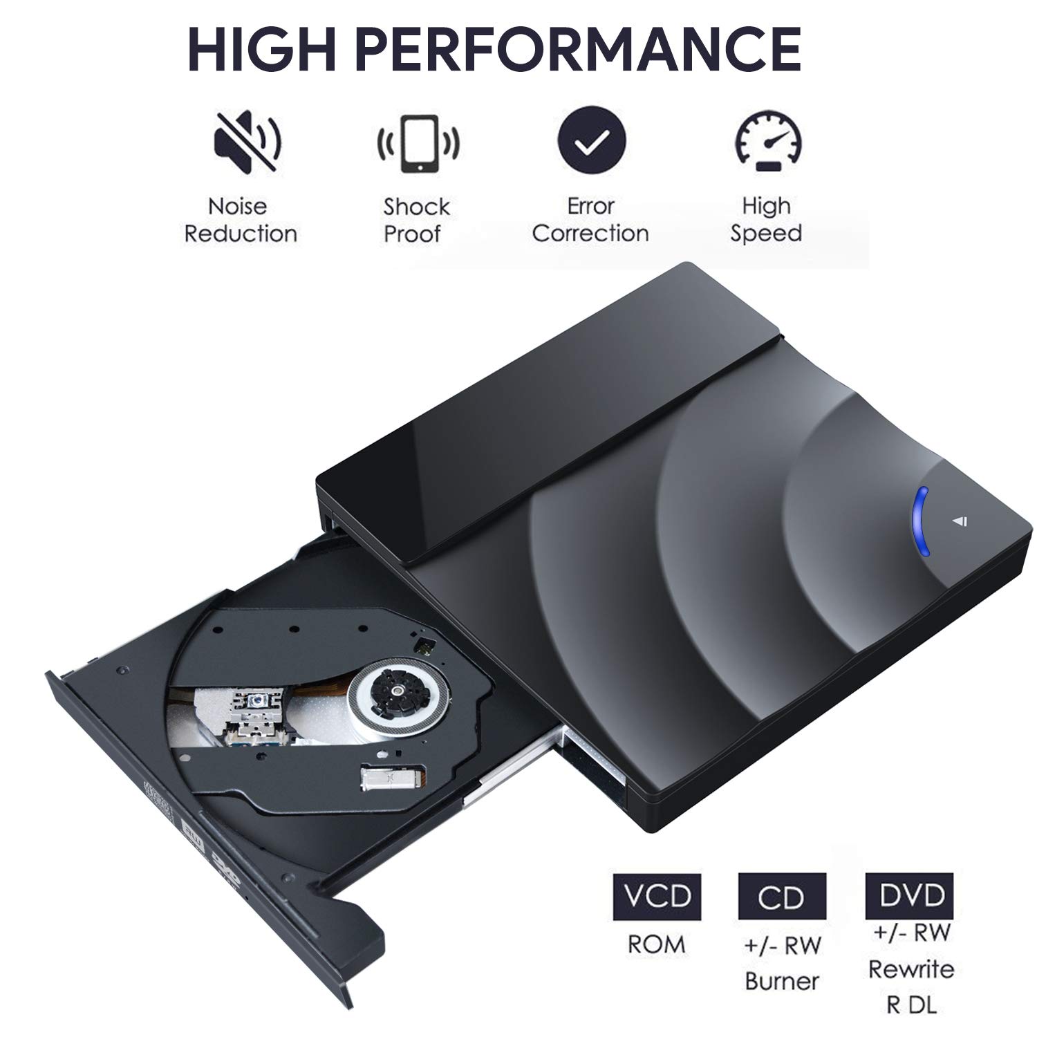 ivkey External CD DVD Drive, IVKEY USB 3.0 Slim Portable External CD DVD Rewriter Burner Writer,High Speed Data Transfer USB Optical Drives Player for PC Desktop Laptop Windows Linux Mac OS (Gray)