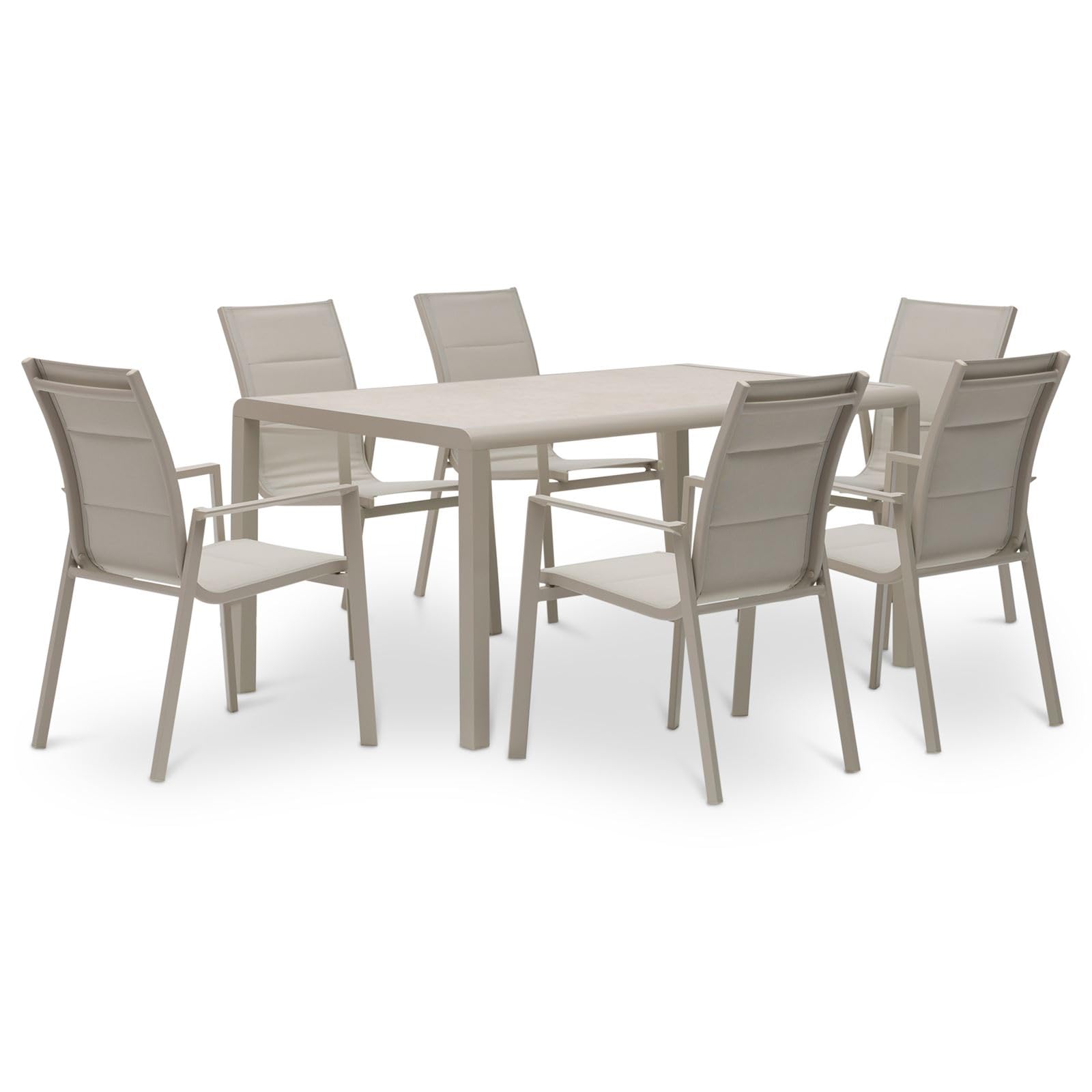 IDIMEX Gartenmöbel Set Trapani mit 6 Stühlen, Champagner - Outdoor Essgruppe mit Aluminiumgestell, Gartentisch 160x90 cm wetterfest und pflegeleicht, Sitzgruppe mit gepolsterten Textilene-Sitzflächen