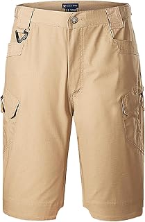 KINROCO Men's Tactical Cargo Shorts Rip-Stop Camouflage Military Outdoor Hiking Casual Shorts with Multi Pockets(Size:S,Color:Khaki)